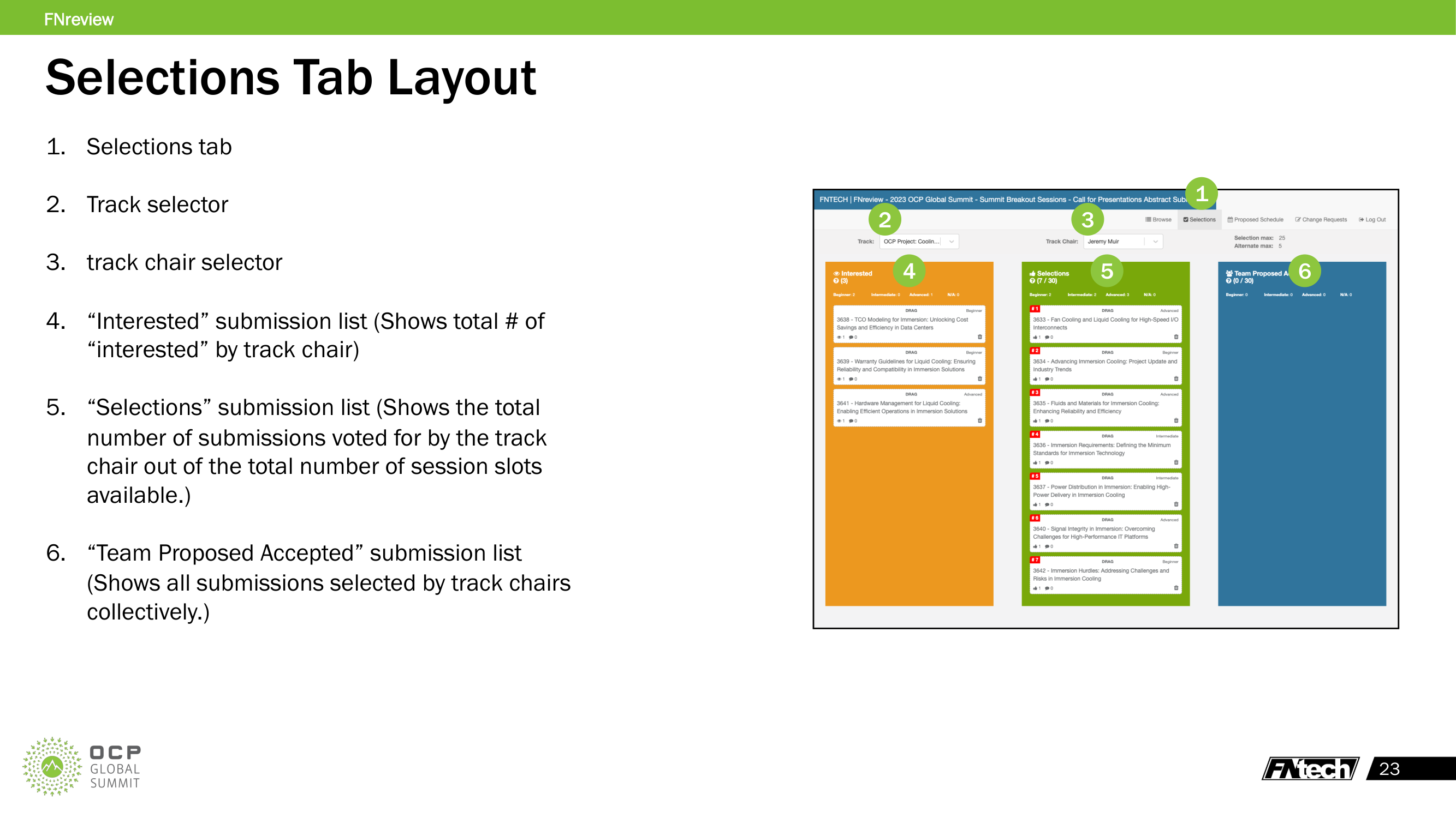 Selections Tab Layout