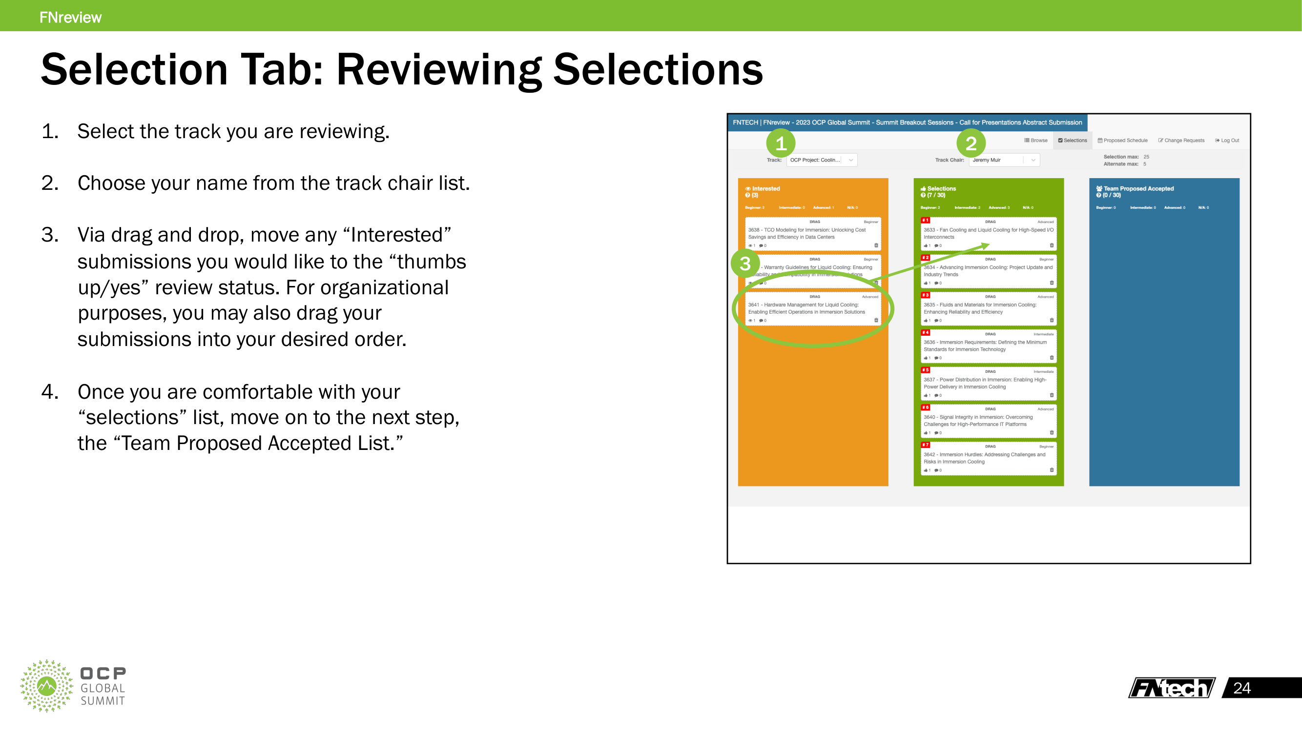 Reviewing Selections